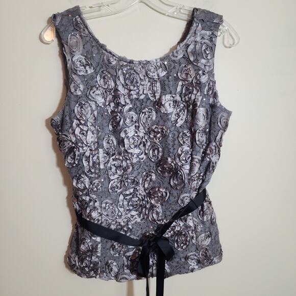 Vintage Alex Evenings ribbon floral sequin lace sleeveless top woman's size L - Picture 1 of 13